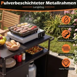 Grillwagen Outdoor Grilltisch mit Schrank & Große Tischplatte Grill Trolley mit Rollen & Seitengriff