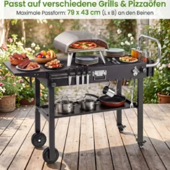 Grillwagen Outdoor Grilltisch auf Rollen mit Klappbarer Tischplatte Seitlicher Ablage