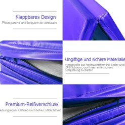 Große faltbare Gymnastikmatten mit Klettverschlüssen und praktischem Griff dicke Yogamatte aus Kunstleder Lila