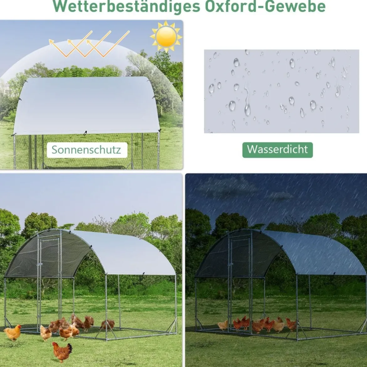 Großer Hühnerstall aus verzinktem Metall mit wasserdichter Abdeckung für draußen 190 x 280 cm