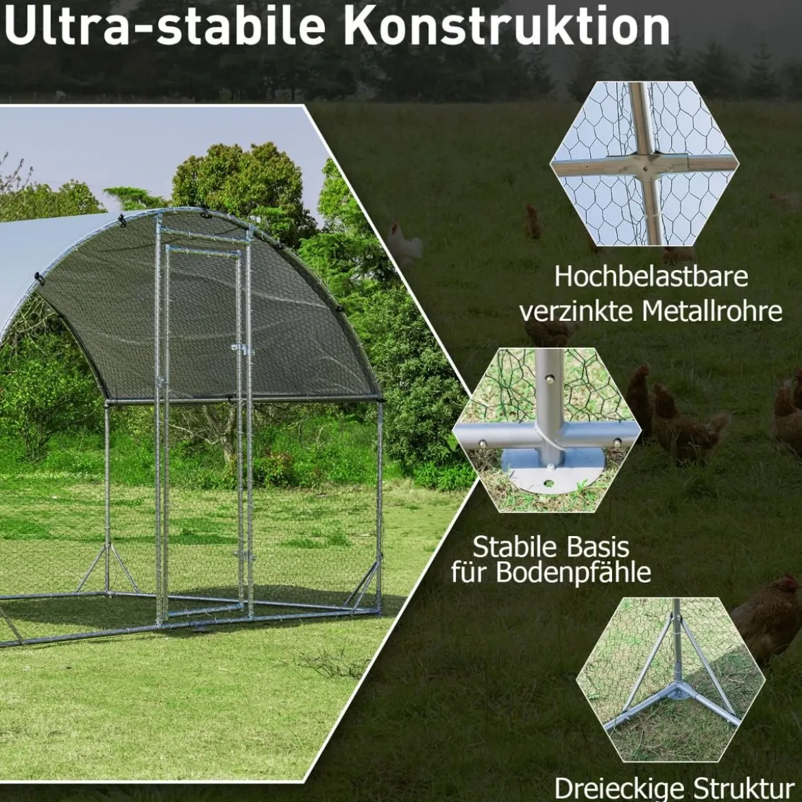 Großer Hühnerstall aus verzinktem Metall mit wasserdichter Abdeckung für draußen 190 x 280 cm
