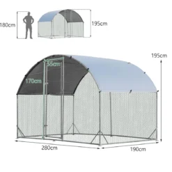 Großer Hühnerstall aus verzinktem Metall mit wasserdichter Abdeckung für draußen 190 x 280 cm
