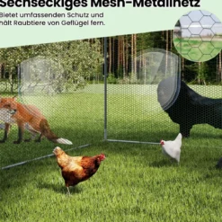 Großer Hühnerstall Freilaufgehege begehbarer Geflügelstall mit Überdachung abschließbarer Tür 300 cm x 170 cm x 190 cm Silber