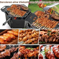 großer Holzkohlegrill mit 360° drehbarem Grill 2 in 1 Feuerschale 77 x 74 x 38 cm