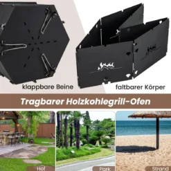großer Holzkohlegrill mit 360° drehbarem Grill 2 in 1 Feuerschale 77 x 74 x 38 cm