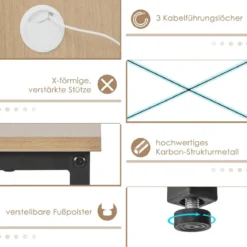 Großer L-förmiger Computertisch mit 4 Ablagefächern für 2 Personen mit CPU-Ständer Natur
