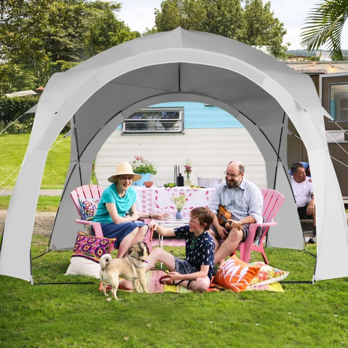Großes Outdoor-Überdachungszelt Sonnenschutz mit Tragetasche für 6-8 Personen Weiß