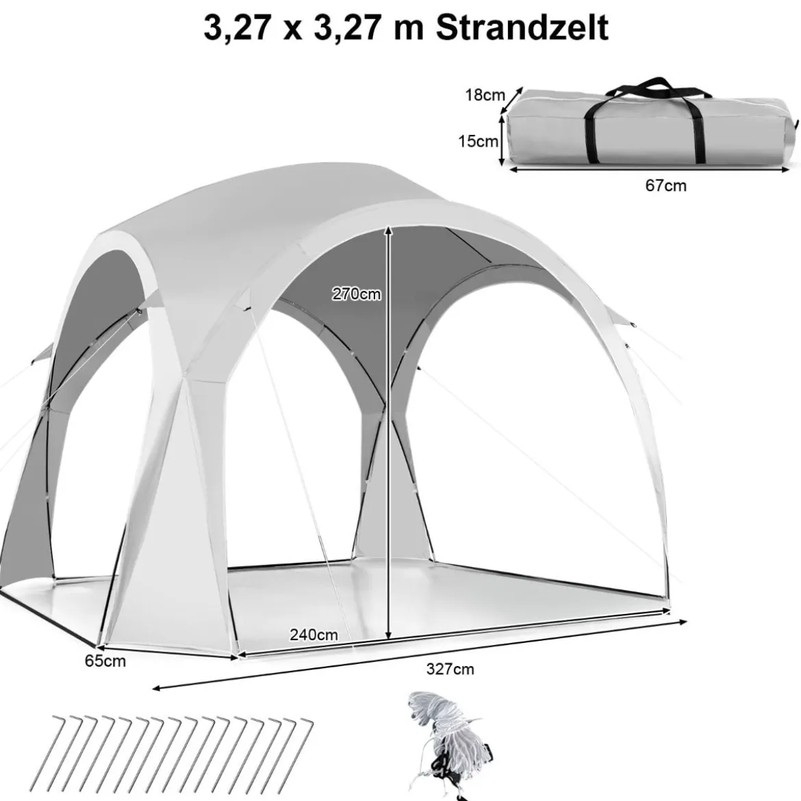 Großes Outdoor-Überdachungszelt Sonnenschutz mit Tragetasche für 6-8 Personen Weiß