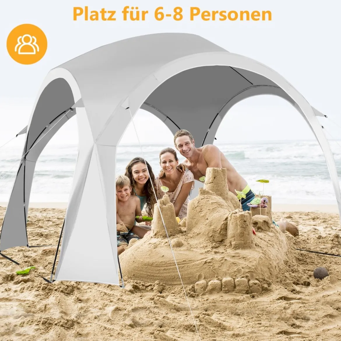 Großes Outdoor-Überdachungszelt Sonnenschutz mit Tragetasche für 6-8 Personen Weiß