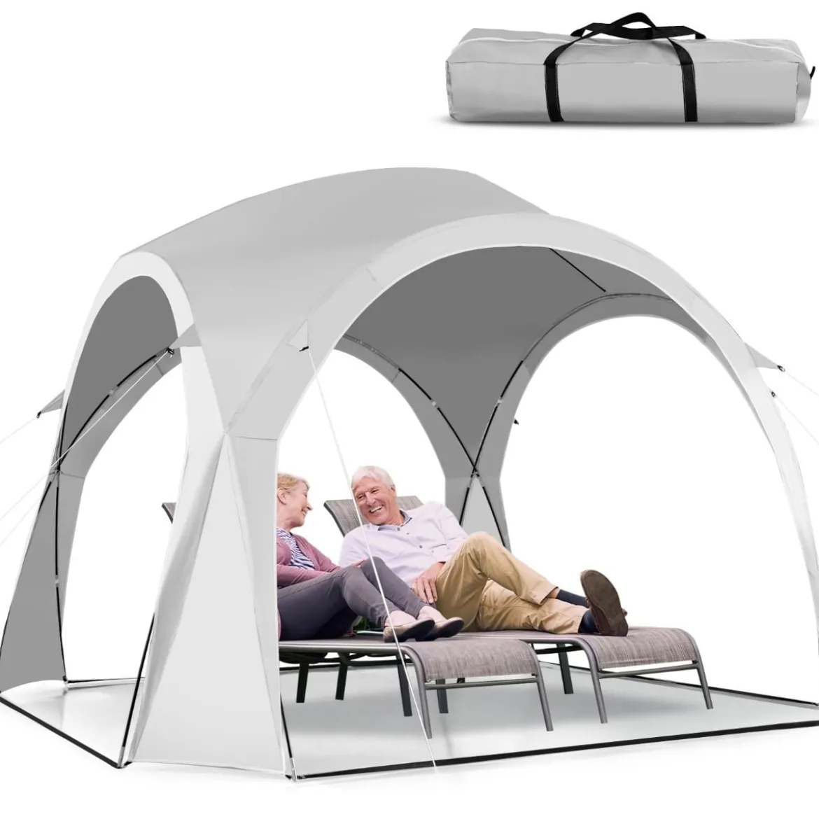 Großes Outdoor-Überdachungszelt Sonnenschutz mit Tragetasche für 6-8 Personen Weiß