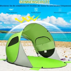 Großes Pop Up Strandzelt faltbarer Strandmuschel 3-4 Personen Strandzelt Sonnenschutz Wurfzelt Grün