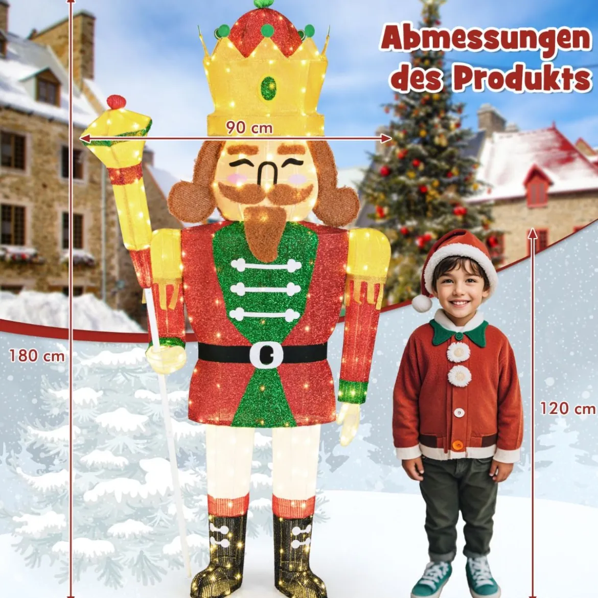 Groß Weihnachten Nussknacker Figur mit LED-Lichtern XXL Beleuchtete Weihnachtsdeko