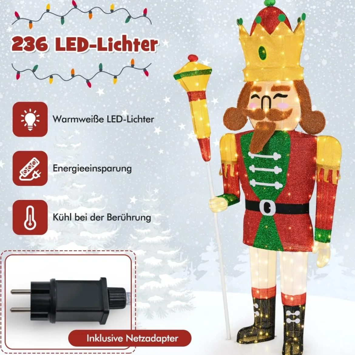 Groß Weihnachten Nussknacker Figur mit LED-Lichtern XXL Beleuchtete Weihnachtsdeko