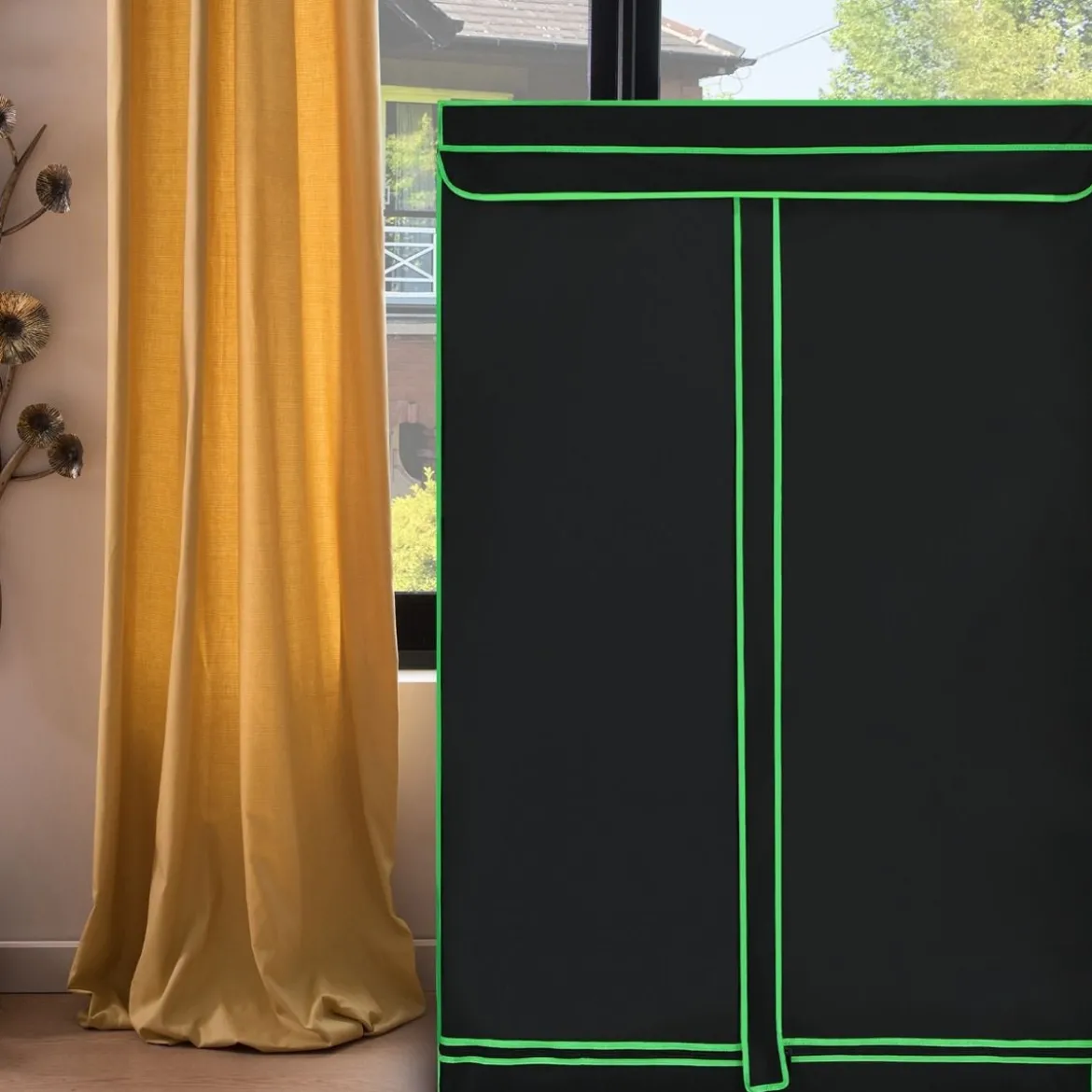 Growzelt Zuchtschrank Pflanzenzucht Gewächszelt 120 × 60 × 180 cm Schwarz
