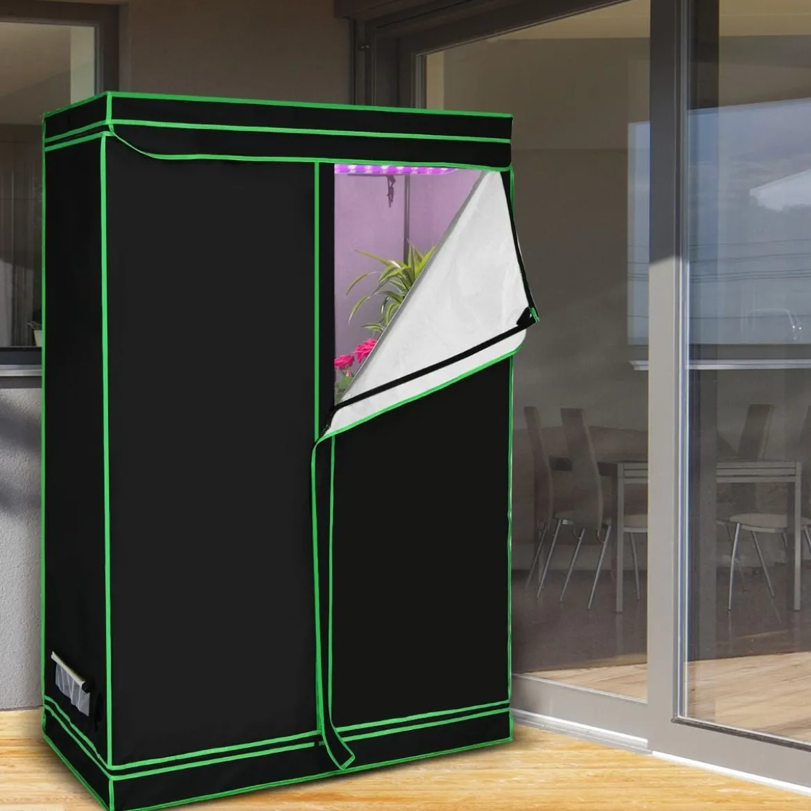 Growzelt Zuchtschrank Pflanzenzucht Gewächszelt 120 × 60 × 180 cm Schwarz