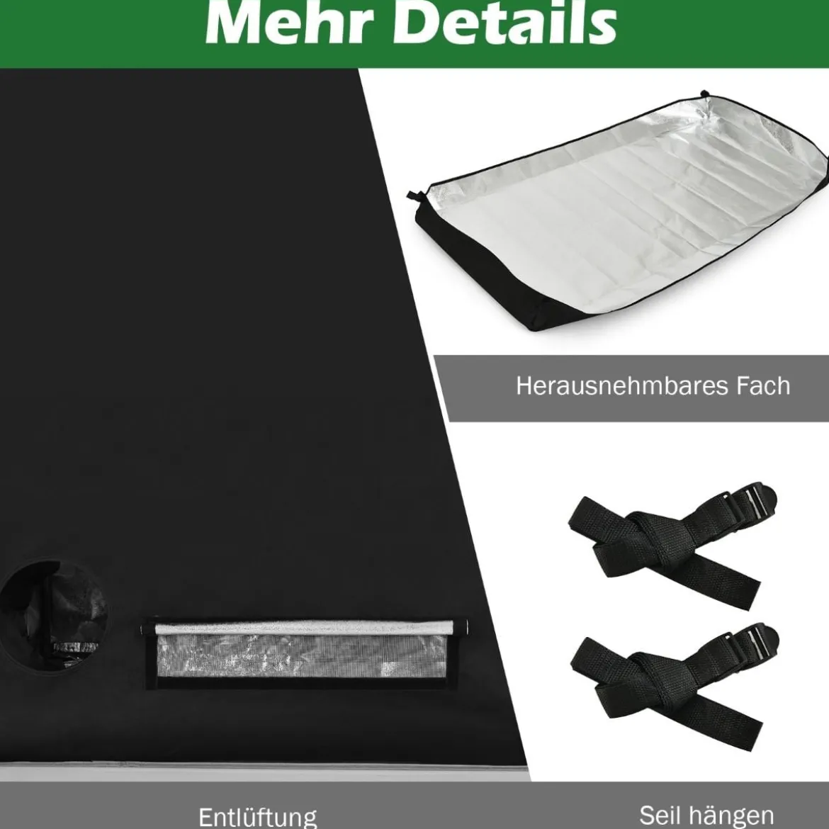 Growzelt Zuchtschrank Pflanzenzucht Gewächszelt 120 × 60 × 180 cm Schwarz
