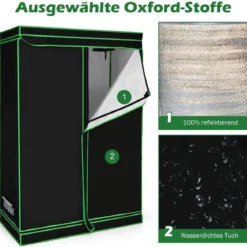Growzelt Zuchtschrank Pflanzenzucht Gewächszelt 120 × 60 × 180 cm Schwarz