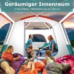 Groß Zelt mit Vorzelt & Boden & 2 Räumen & 2 Eingänge & Tragetasche Campingzelt Familienzelt