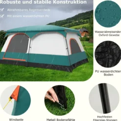 Groß Zelt mit Vorzelt & Boden & 2 Räumen & 2 Eingänge & Tragetasche Campingzelt Familienzelt