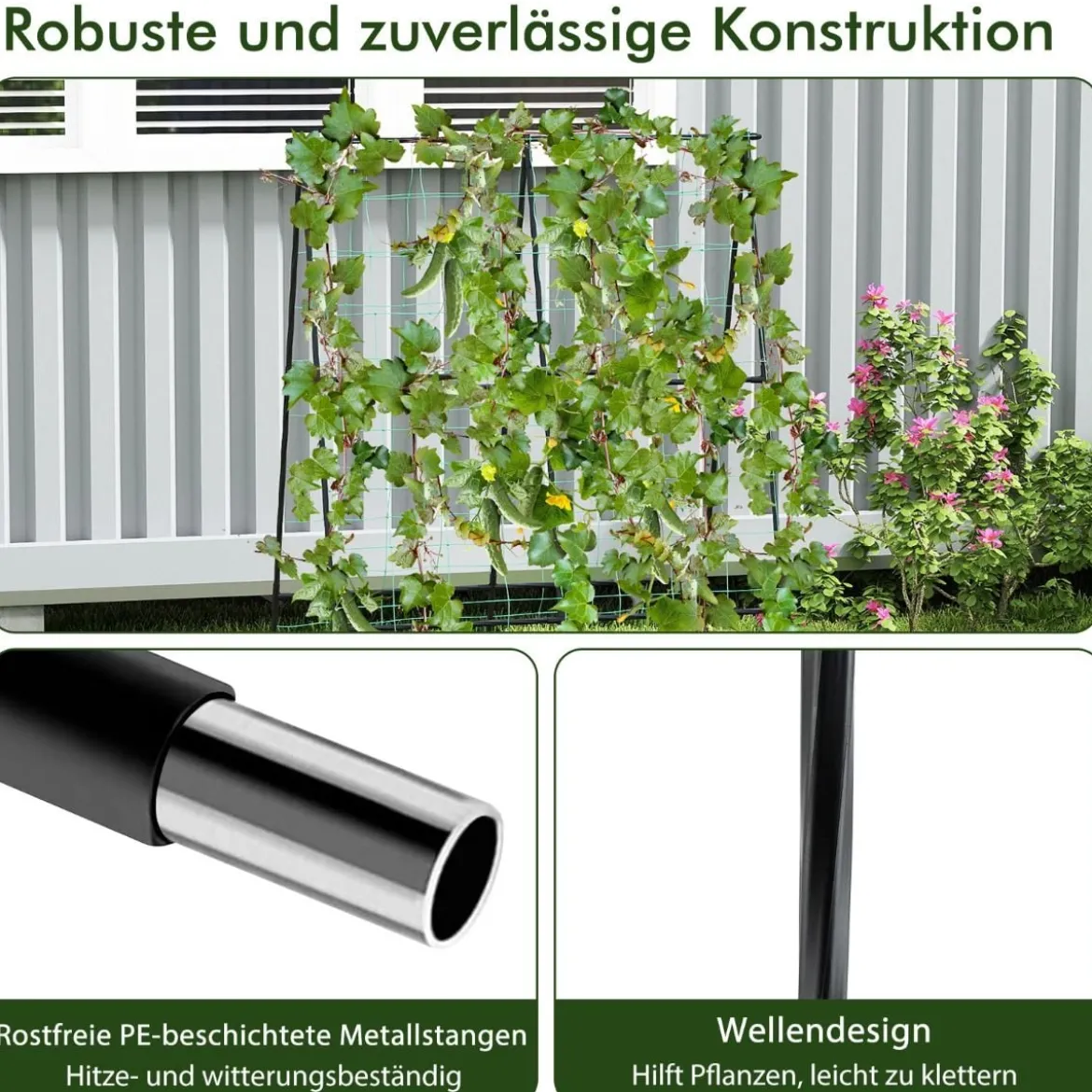 Gurke Rankhilfe Set A-förmig einstellbare Breite Rankgitter mit Netz 88 x 124 x 30-60 cm Schwarz