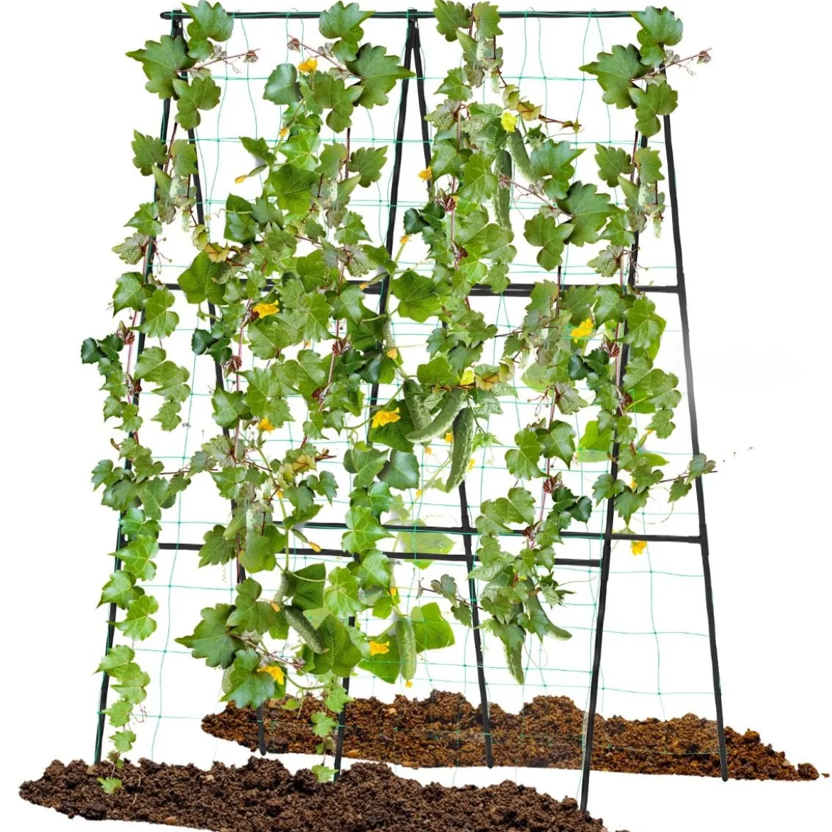 Gurke Rankhilfe Set A-förmig einstellbare Breite Rankgitter mit Netz 88 x 124 x 30-60 cm Schwarz
