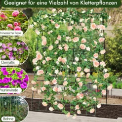 Gurke Rankhilfe Set A-förmig einstellbare Breite Rankgitter mit Netz 88 x 124 x 30-60 cm Schwarz