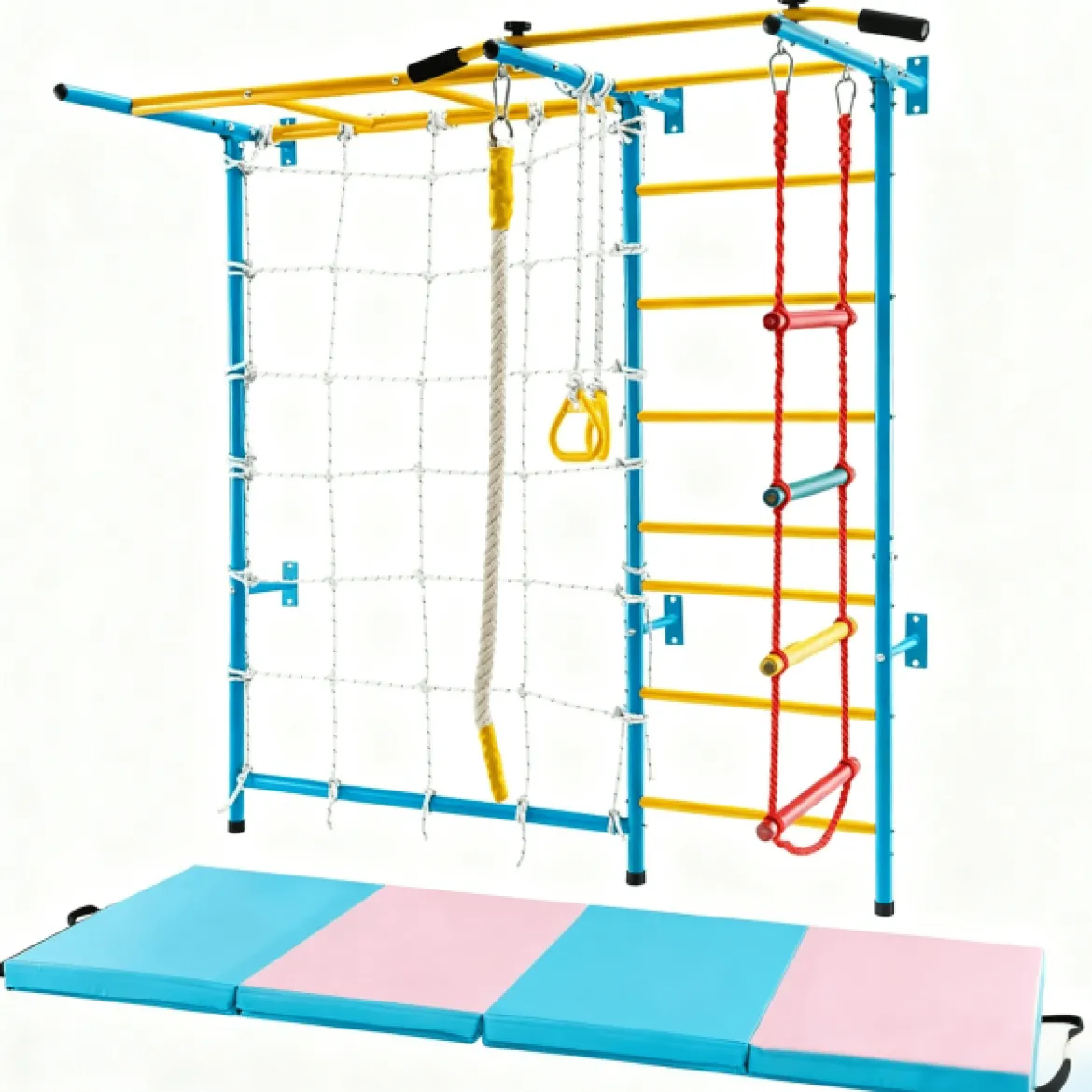 Gymnastikgerät 7 in 1 Kinder Kletterwand mit Gymnastikmatte Blau