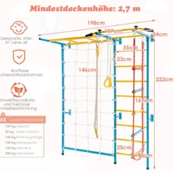 Gymnastikgerät 7 in 1 Kinder Kletterwand mit Gymnastikmatte Blau