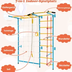 Gymnastikgerät 7 in 1 Kinder Kletterwand mit Gymnastikmatte Blau