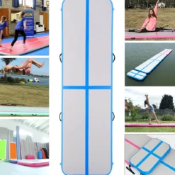Gymnastikmatte Aufblasbar Tumbling Matte Trainingsmatte Blau/Rosa/Schwarz 400 x 100 x 10 cm