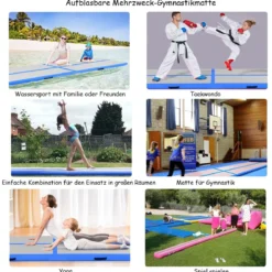 Gymnastikmatte Aufblasbar Tumbling Matte Trainingsmatte Blau/Rosa/Schwarz 400 x 100 x 10 cm