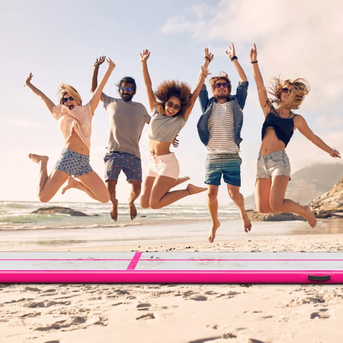 Gymnastikmatte Aufblasbar Tumbling Matte Trainingsmatte Blau/Rosa/Schwarz 400 x 100 x 10 cm