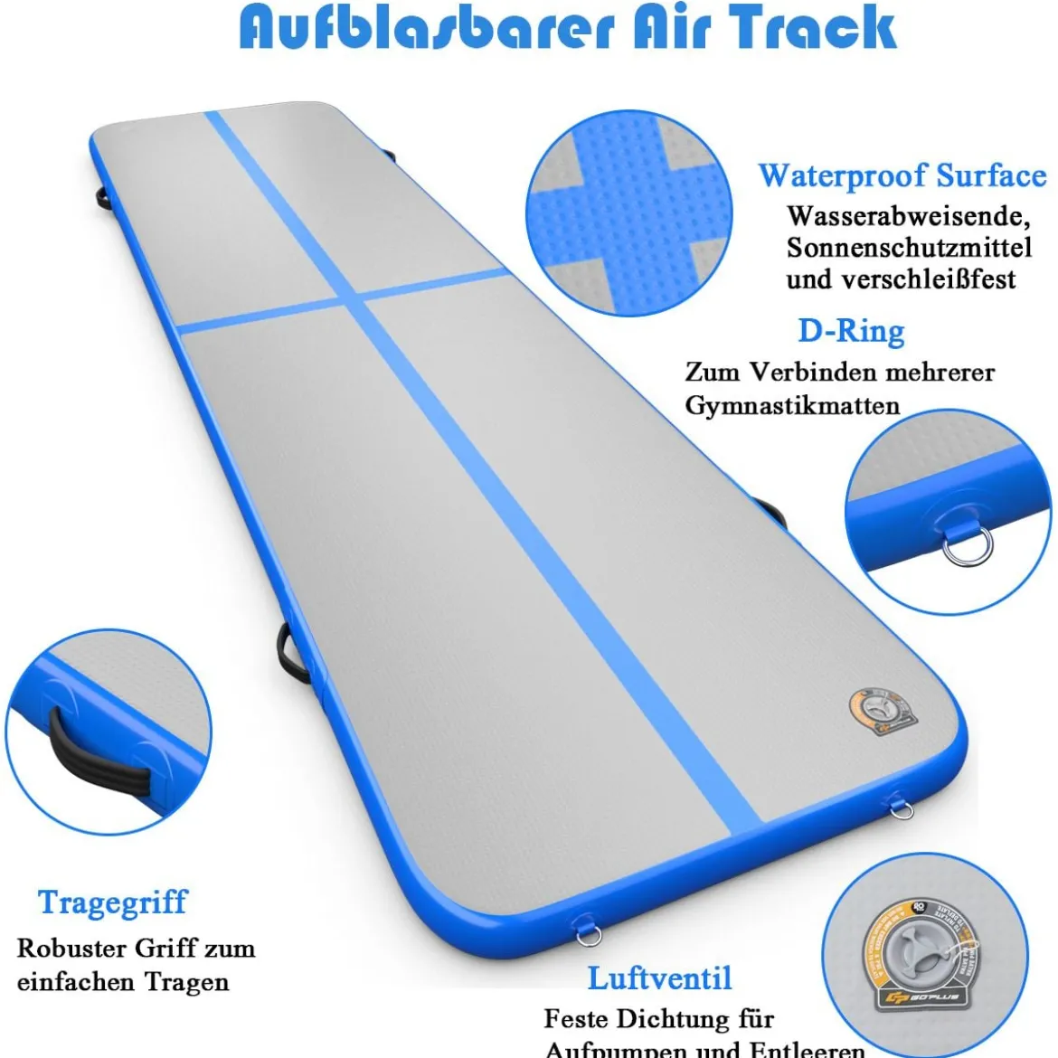 Gymnastikmatte Aufblasbar Tumbling Matte Trainingsmatte Blau/Rosa/Schwarz 400 x 100 x 10 cm