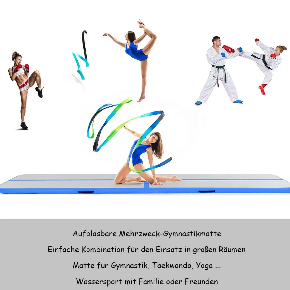 Gymnastikmatte Aufblasbar Tumbling Matte Trainingsmatte Blau/Rosa/Schwarz 400 x 100 x 10 cm