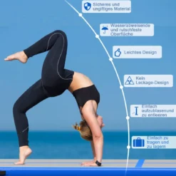 Gymnastikmatte Aufblasbar Tumbling Matte Trainingsmatte Blau/Rosa/Schwarz 400 x 100 x 10 cm