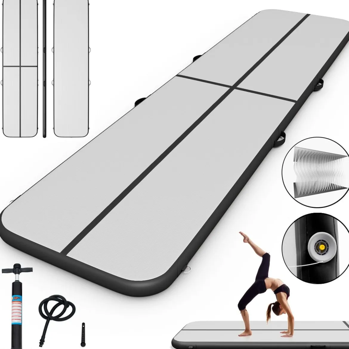 Gymnastikmatte Aufblasbar Tumbling Matte Trainingsmatte Blau/Rosa/Schwarz 400 x 100 x 10 cm