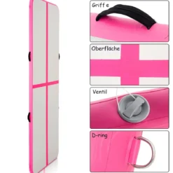 Gymnastikmatte Aufblasbar Tumbling Matte Trainingsmatte Blau/Rosa/Schwarz 400 x 100 x 10 cm