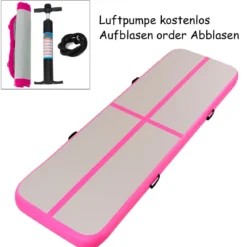 Gymnastikmatte Aufblasbar Tumbling Matte Trainingsmatte Blau/Rosa/Schwarz 400 x 100 x 10 cm