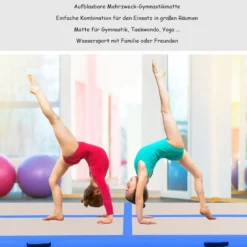 Gymnastikmatte Aufblasbar Tumbling Matte Trainingsmatte Blau/Rosa/Schwarz 400 x 100 x 10 cm