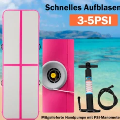 Gymnastikmatte Aufblasbar Tumbling Matte Trainingsmatte Blau/Rosa/Schwarz 400 x 100 x 10 cm