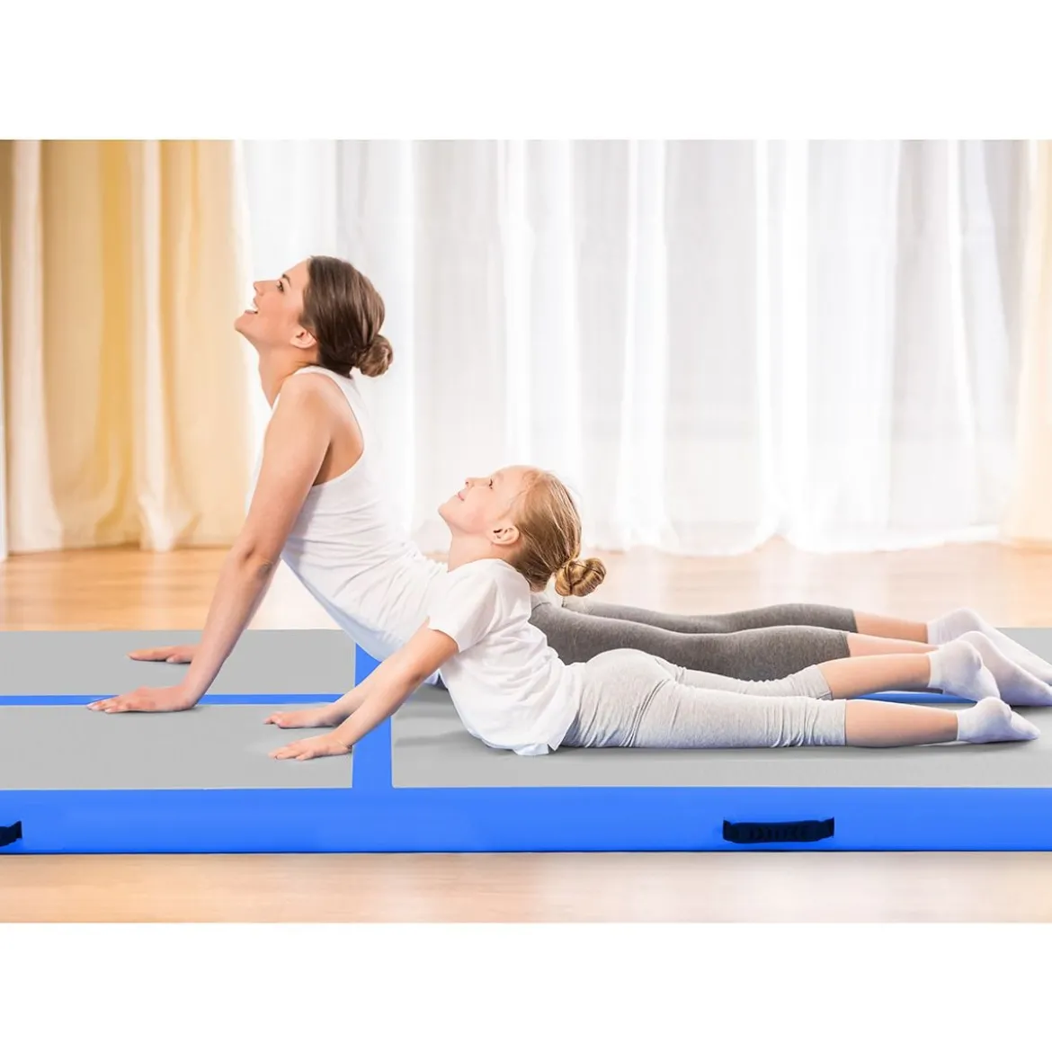 Gymnastikmatte Aufblasbar Tumbling Matte Trainingsmatte Blau/Rosa/Schwarz 400 x 100 x 10 cm