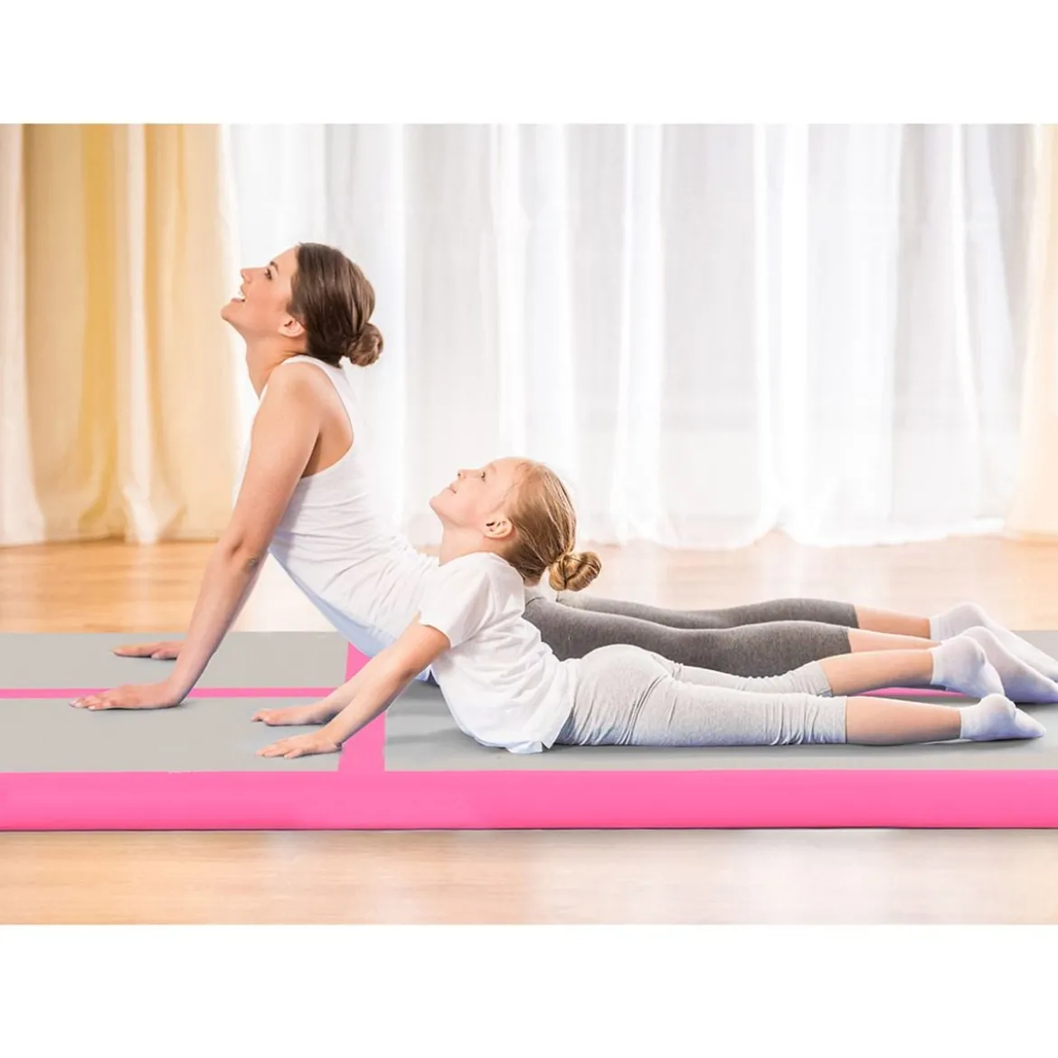 Gymnastikmatte Aufblasbar Tumbling Matte Trainingsmatte Blau/Rosa/Schwarz 400 x 100 x 10 cm