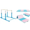 Gymnastikstangen + Gymnastikmatte Set Reckstange Weichbodenmatte Turnbarren Blau