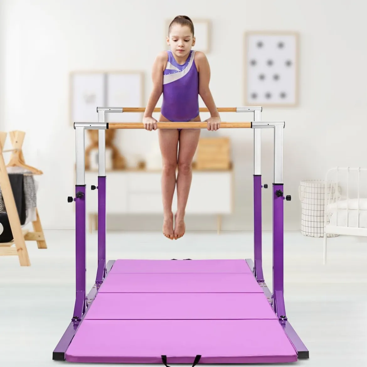 Gymnastikstangen Reckstange Turnbarren mit einstellbarer Breite 250 x 132 x 140 cm Violett