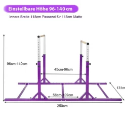 Gymnastikstangen Reckstange Turnbarren mit einstellbarer Breite 250 x 132 x 140 cm Violett