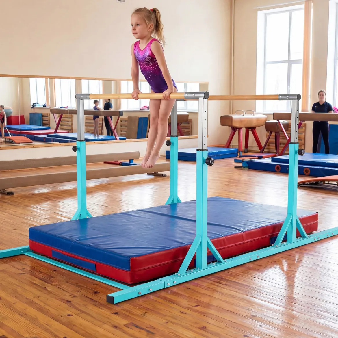 Gymnastik Turnreck bis 100kg Belastbar Höhenverstellbar & Breiteverstellbar Reckstange Türkis