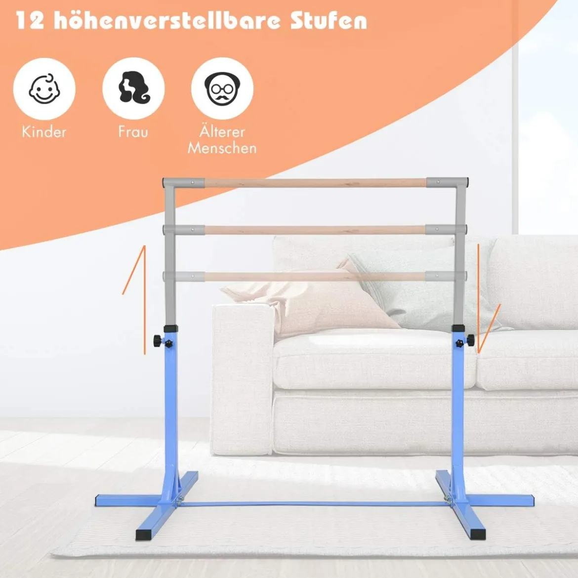 Gymnastik Turnreck Höhenverstellbare Turnstangen Belastbare Reckstange Rosa/Blau/Lila