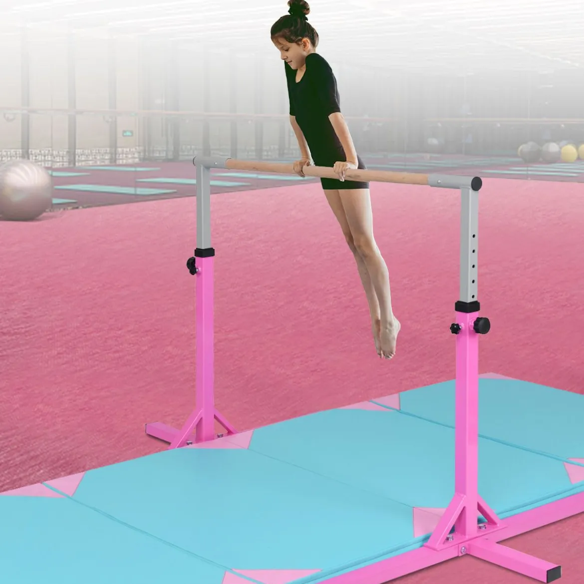 Gymnastik Turnreck Höhenverstellbare Turnstangen Belastbare Reckstange Rosa/Blau/Lila