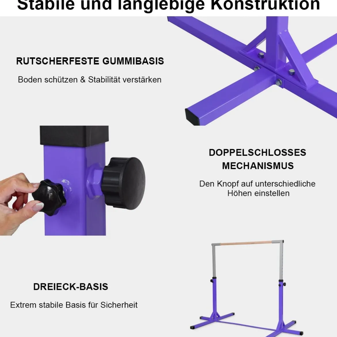 Gymnastik Turnreck Höhenverstellbare Turnstangen Belastbare Reckstange Rosa/Blau/Lila