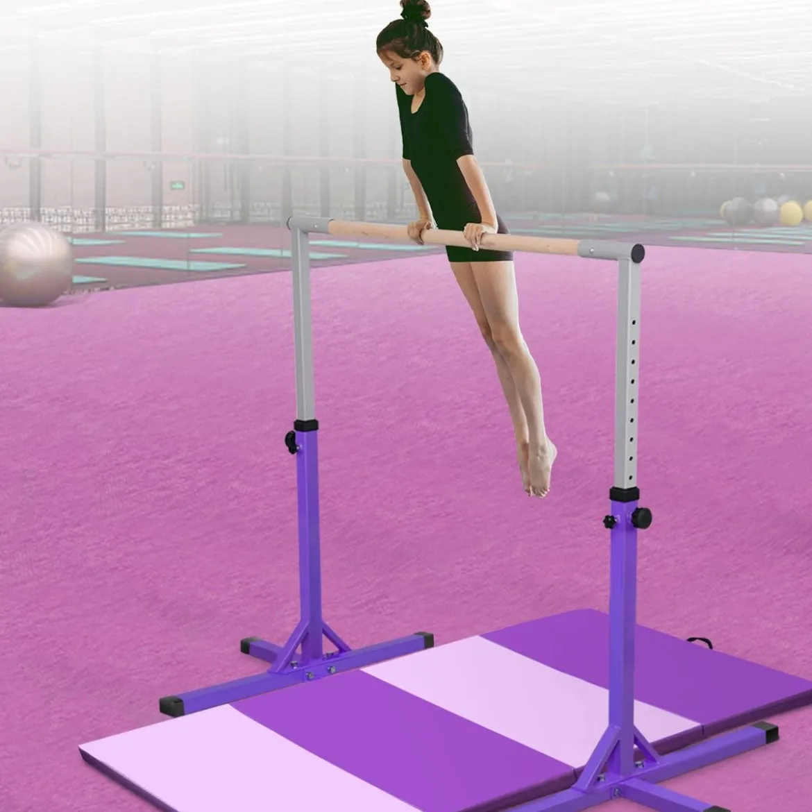 Gymnastik Turnreck Höhenverstellbare Turnstangen Belastbare Reckstange Rosa/Blau/Lila